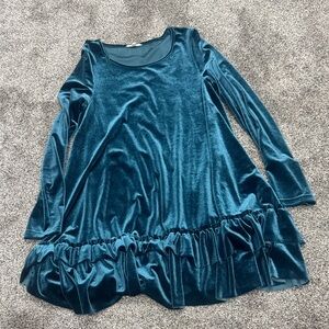 Easel Teal Velvet Ruffle Hem Top